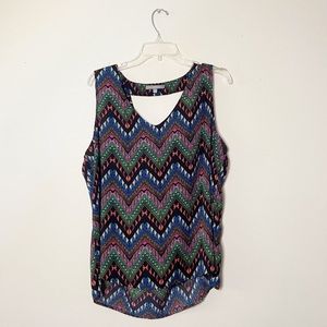 NY Collection - Patterned Sleeveless V-Neck Blouse (XL)
